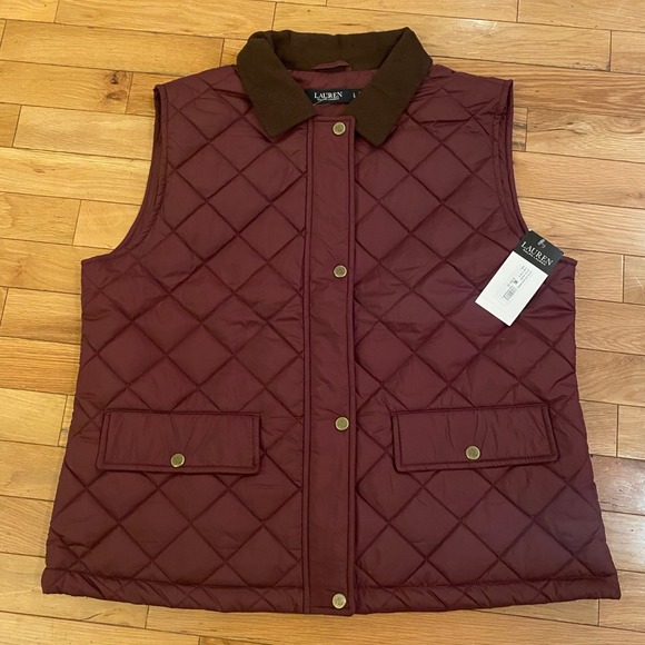Lauren Ralph Lauren Jackets & Blazers - Lauren Ralph Lauren Quilted Vest Women's Burgundy Puffer Collar Size M